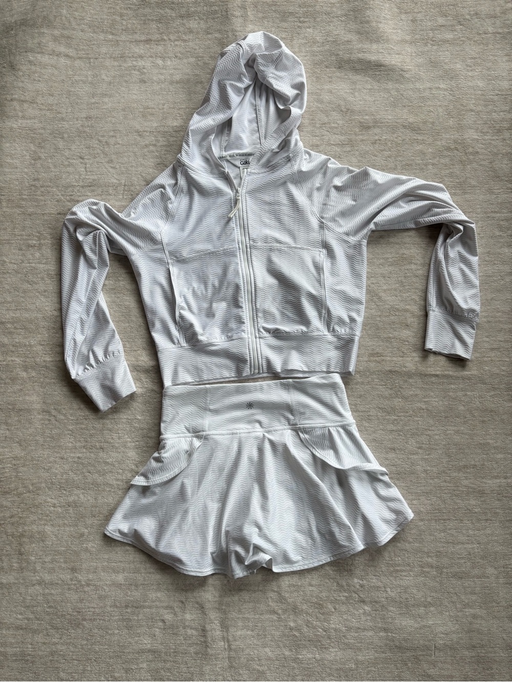 Athleta Girl White Wave Texture Hooded Jacket and Skort Set Size 12
